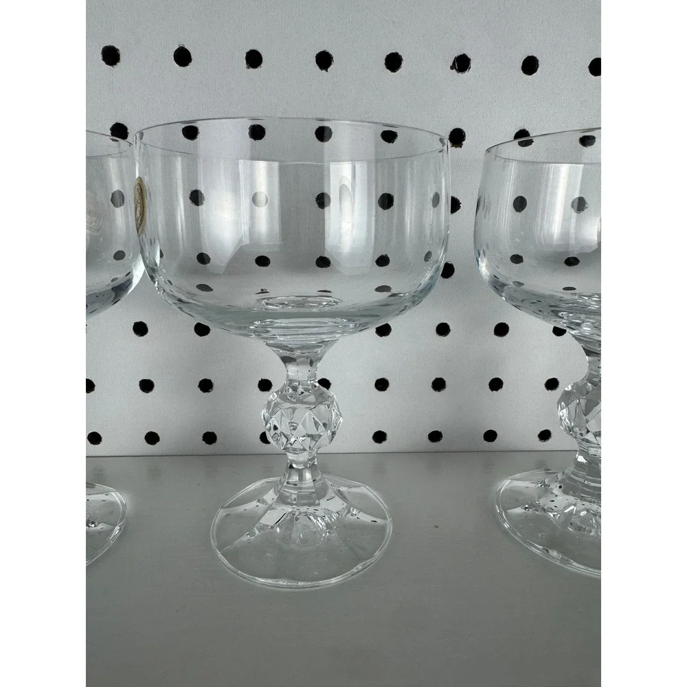 Vintage 1970s Bohemia Crystal Champagne Claudia Prism Stemmed Glasses Set Of 4